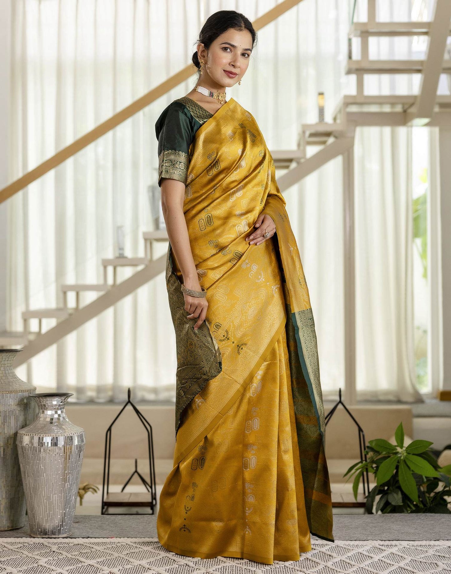 Mustard Yellow Silk Woven Saree