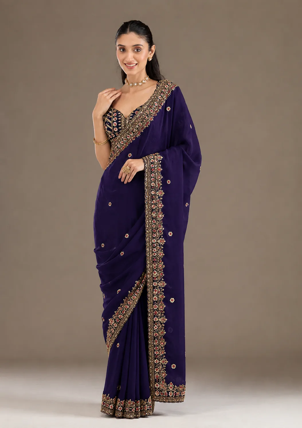 Royal Purple Fendi Chiffon Saree view 3