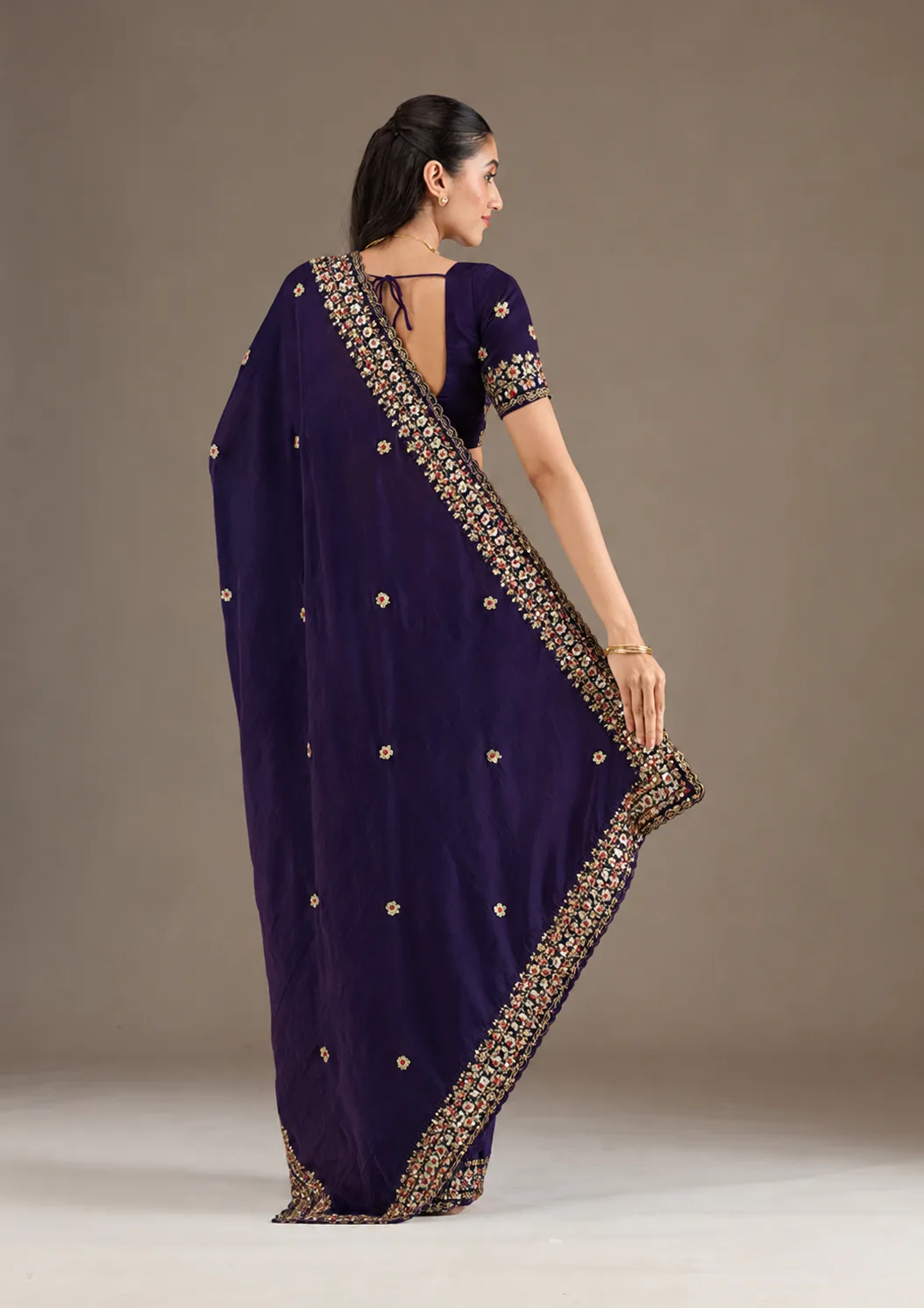 Royal Purple Fendi Chiffon Saree view 5