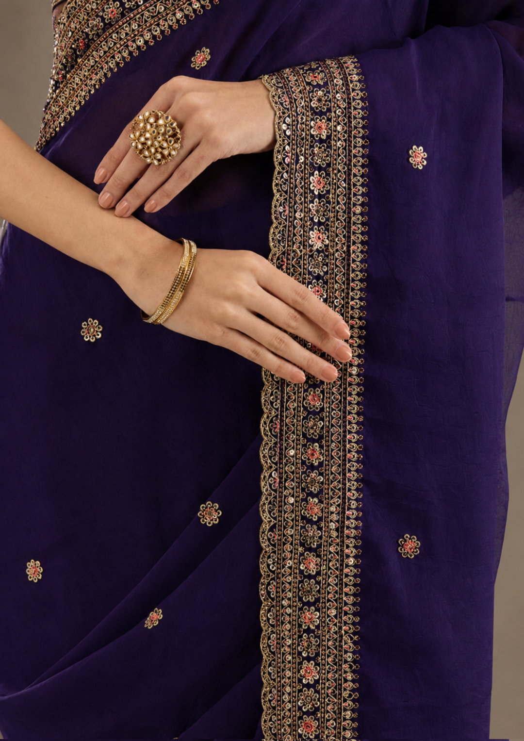 Royal Purple Fendi Chiffon Saree view 4
