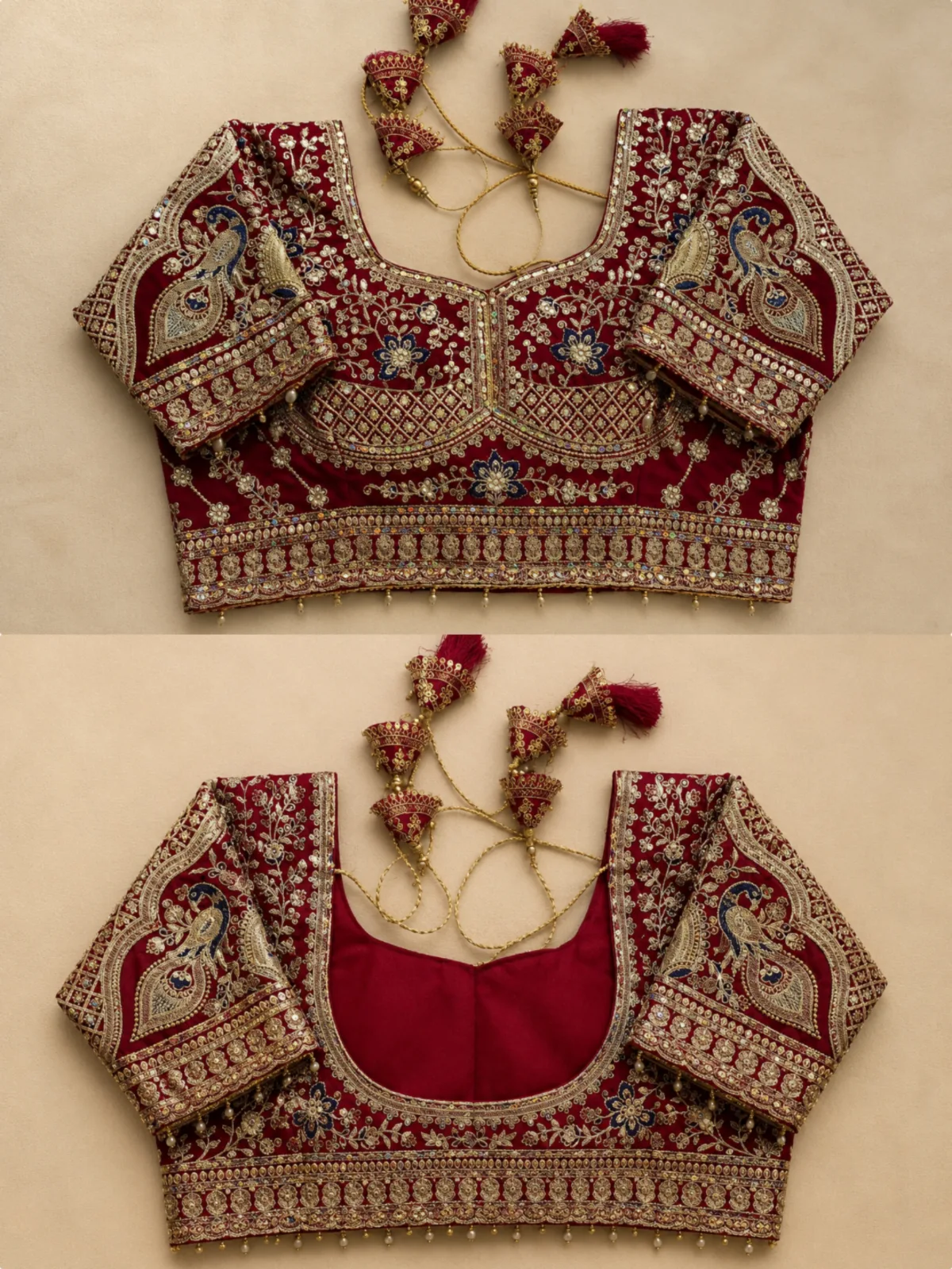 Off-White Embroidered Saree With Readymade Blouse view 5