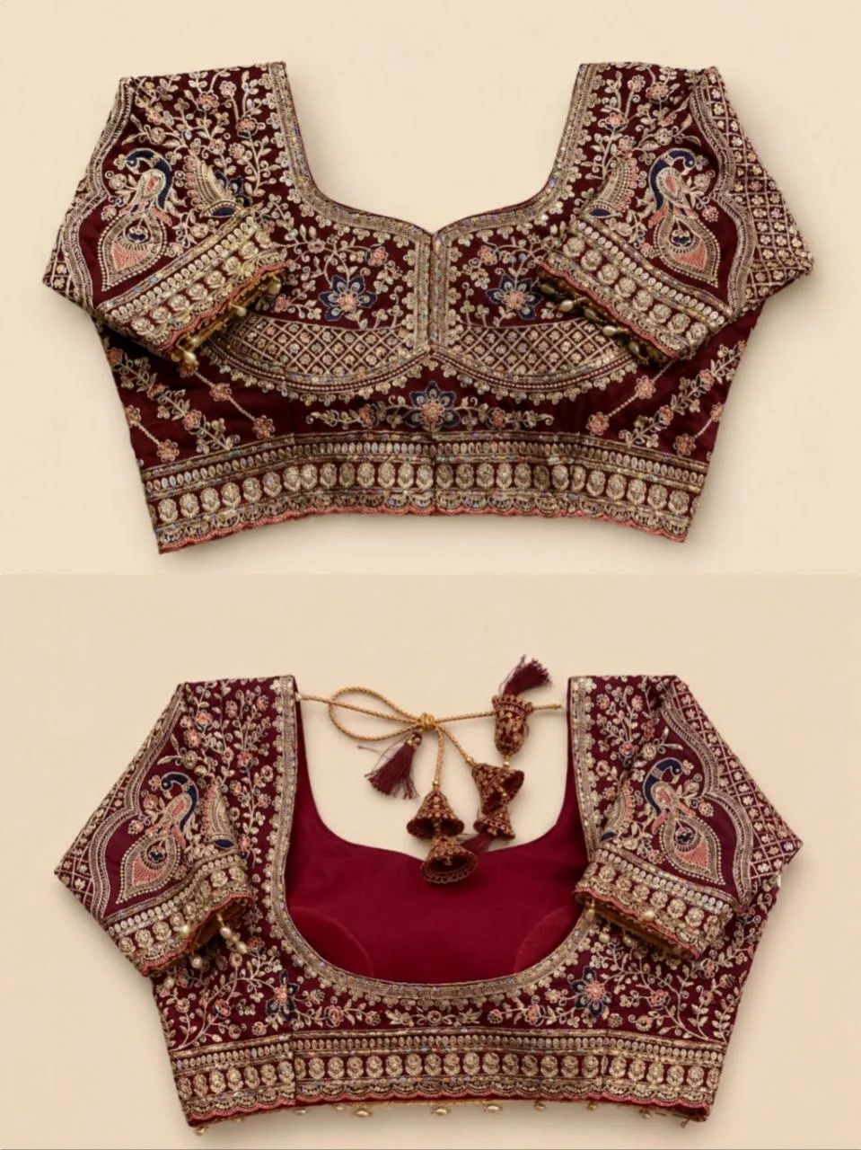 Caramel Brown Embroidered Saree With Readymade Blouse view 5