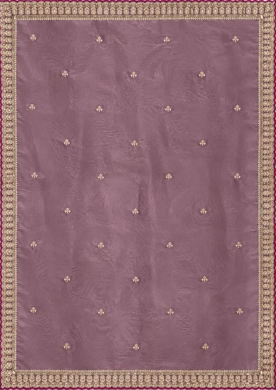 Mauve Embroidered Saree With Readymade Blouse view 5