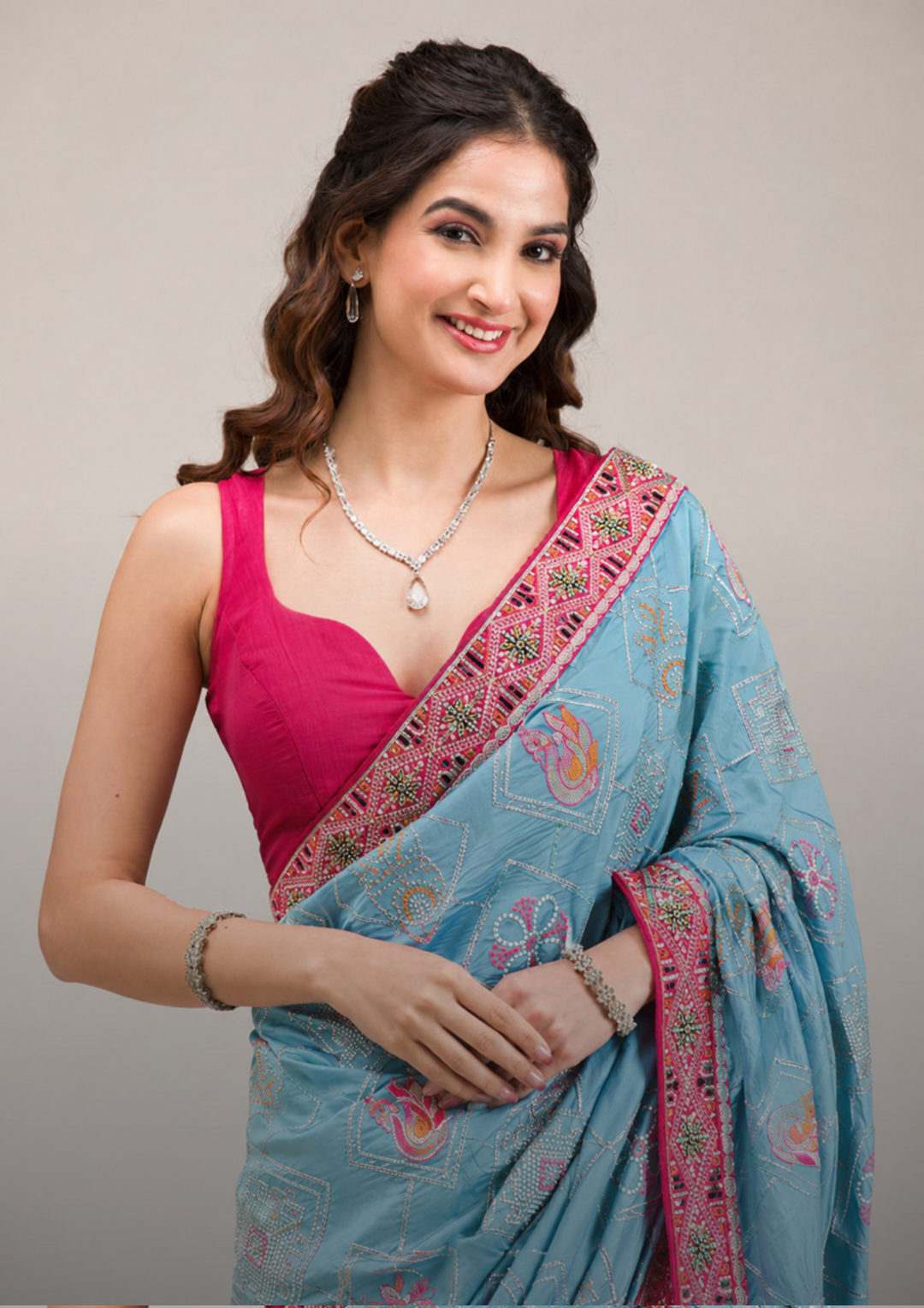 Light Blue Silk embroidary Woven Saree