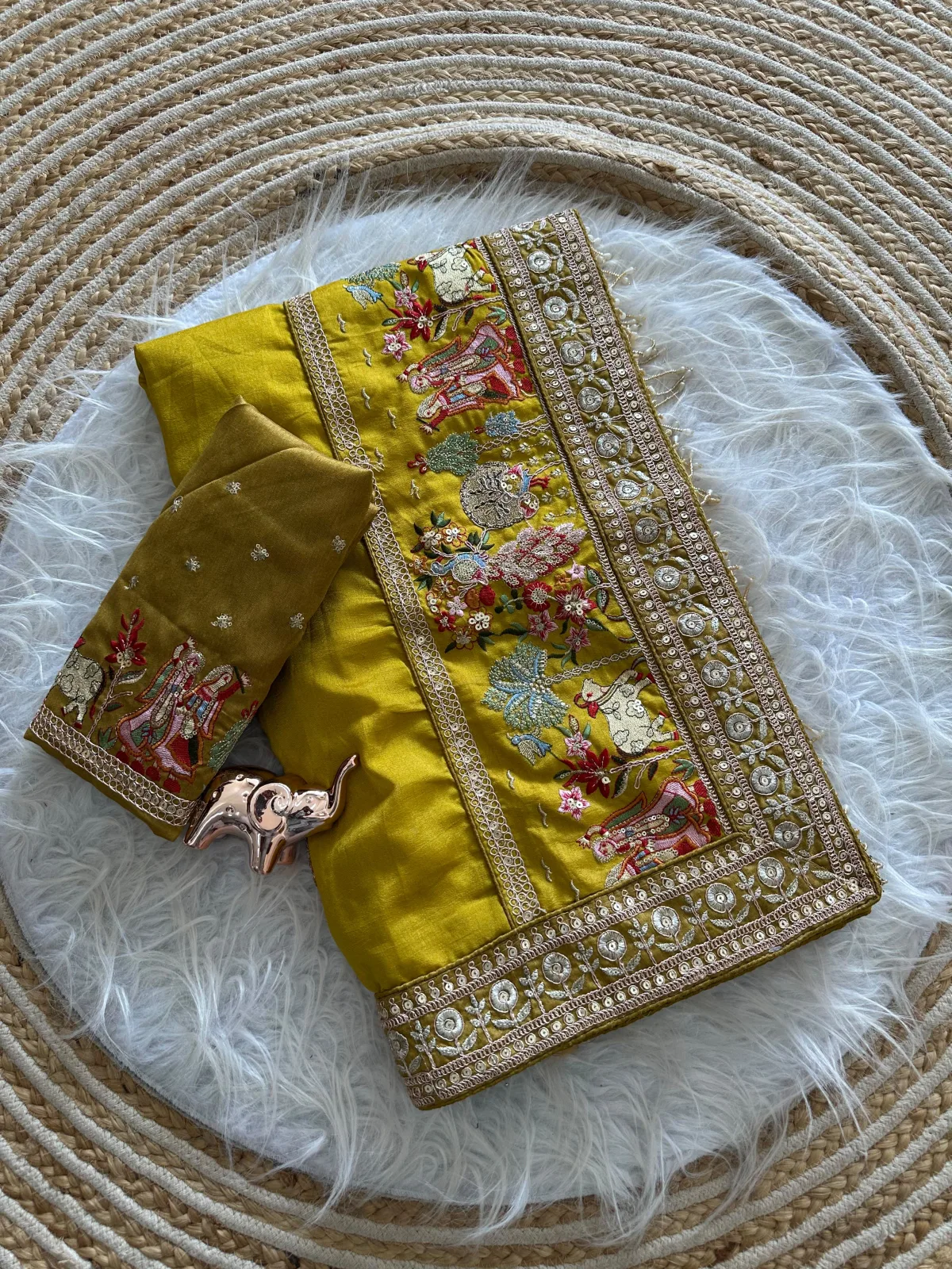 Elegant Vichitra Silk Saree - Yellow