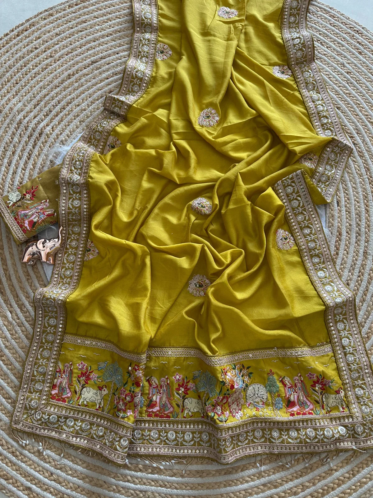 Elegant Vichitra Silk Saree - Yellow view 2