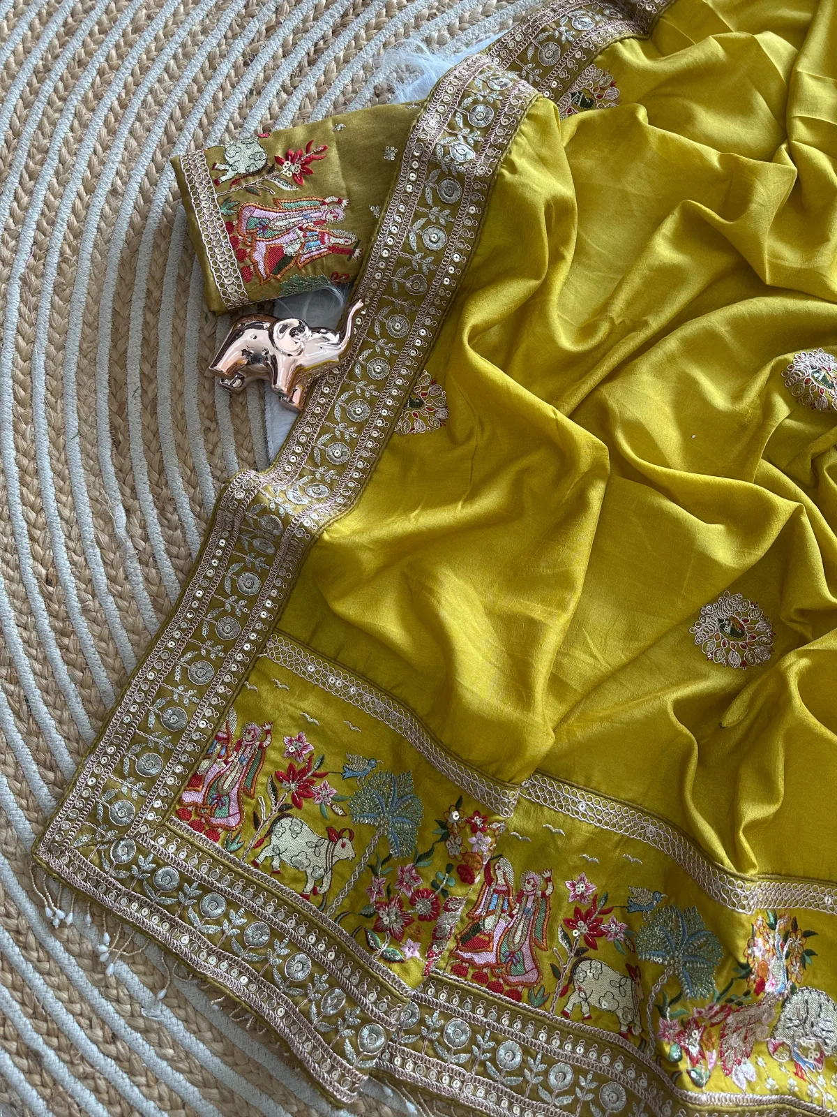 Elegant Vichitra Silk Saree - Yellow view 3