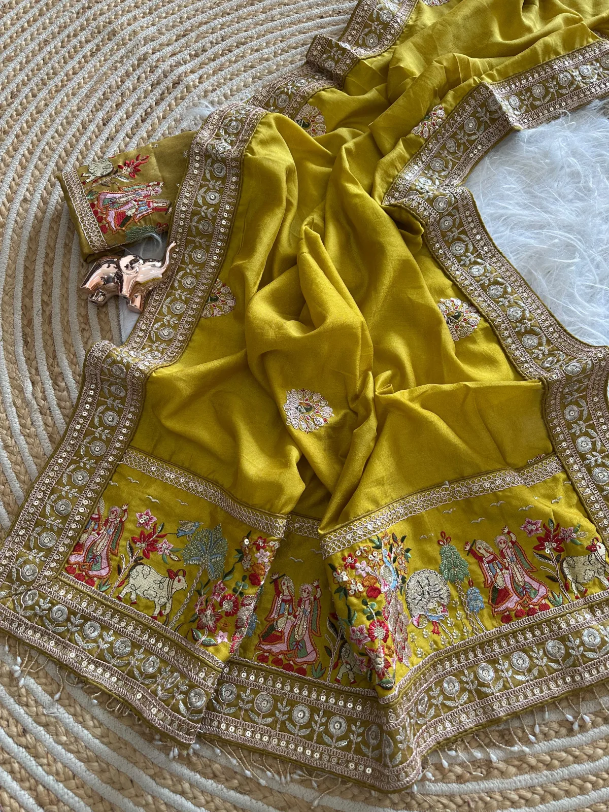 Elegant Vichitra Silk Saree - Yellow view 4