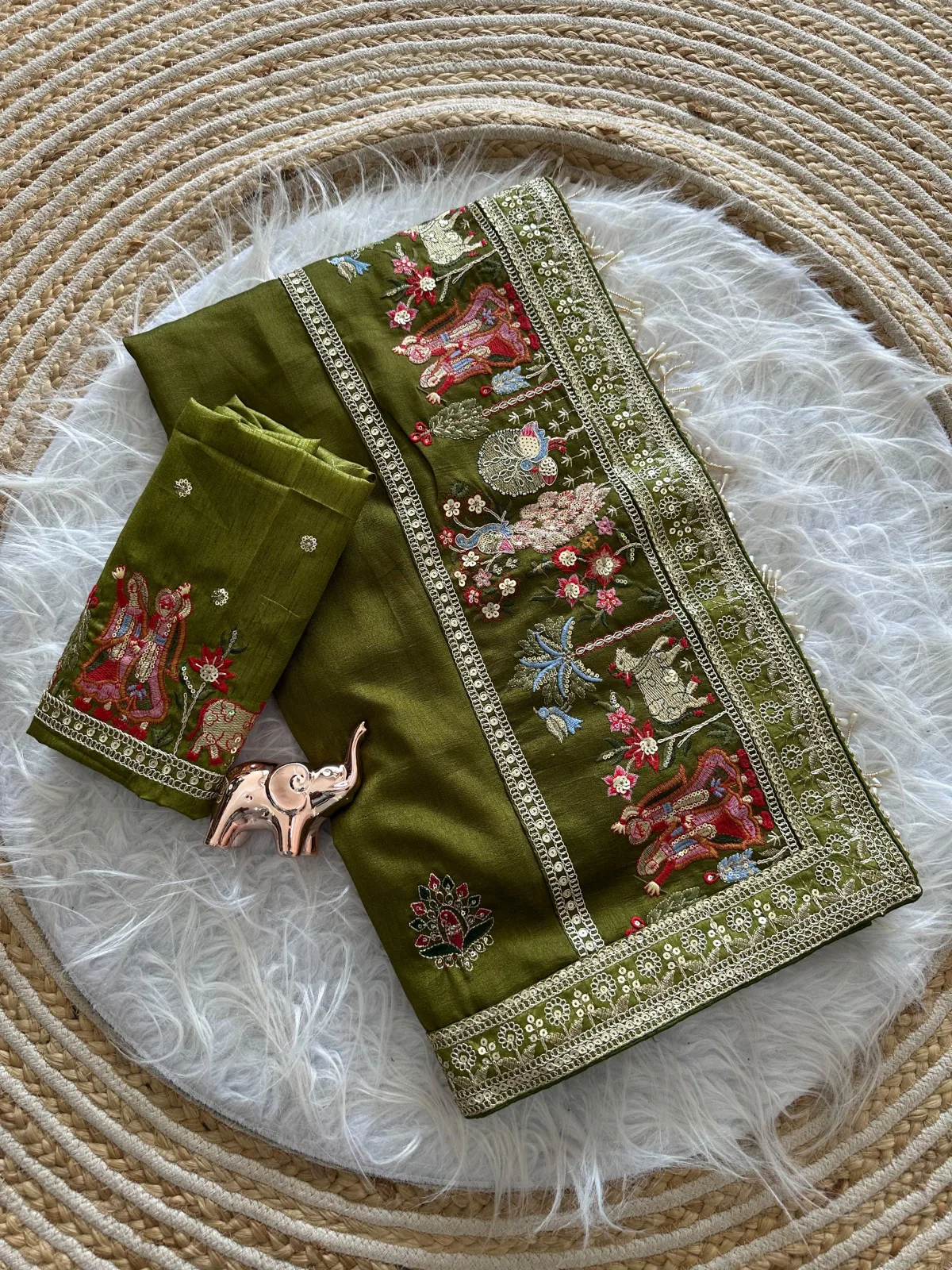 Elegant Vichitra Silk Saree - Green