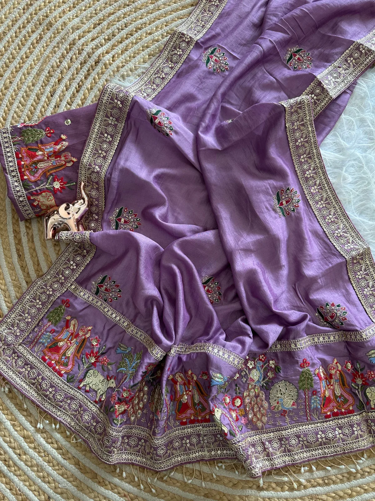 Elegant Vichitra Silk Saree - Purple view 2