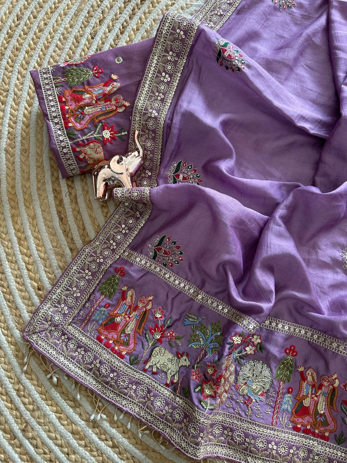 Elegant Vichitra Silk Saree - Purple view 3