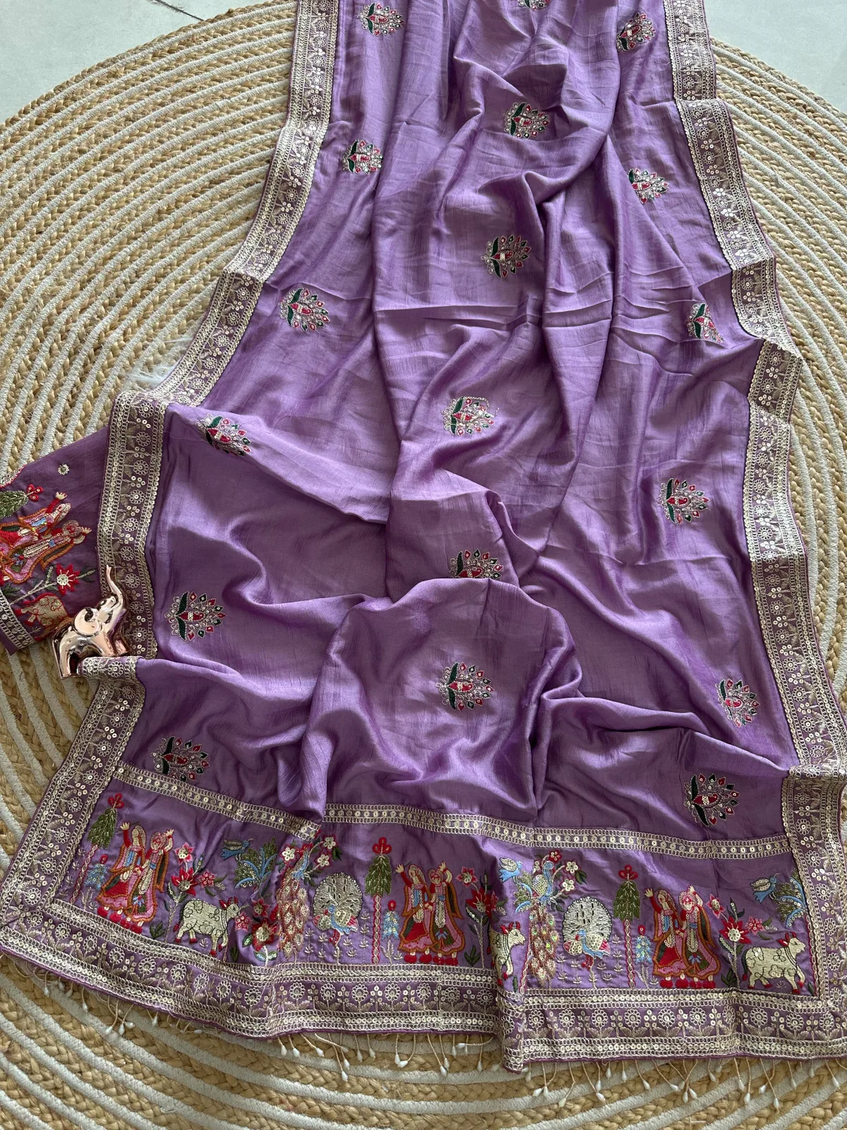 Elegant Vichitra Silk Saree - Purple view 4