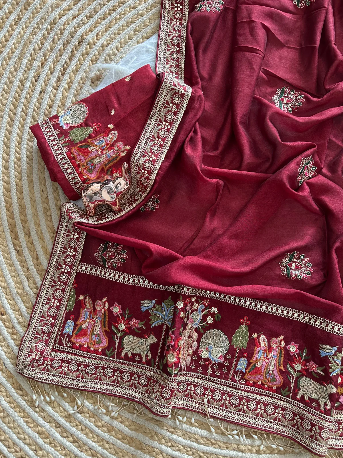Elegant Vichitra Silk Saree - Maroon view 2