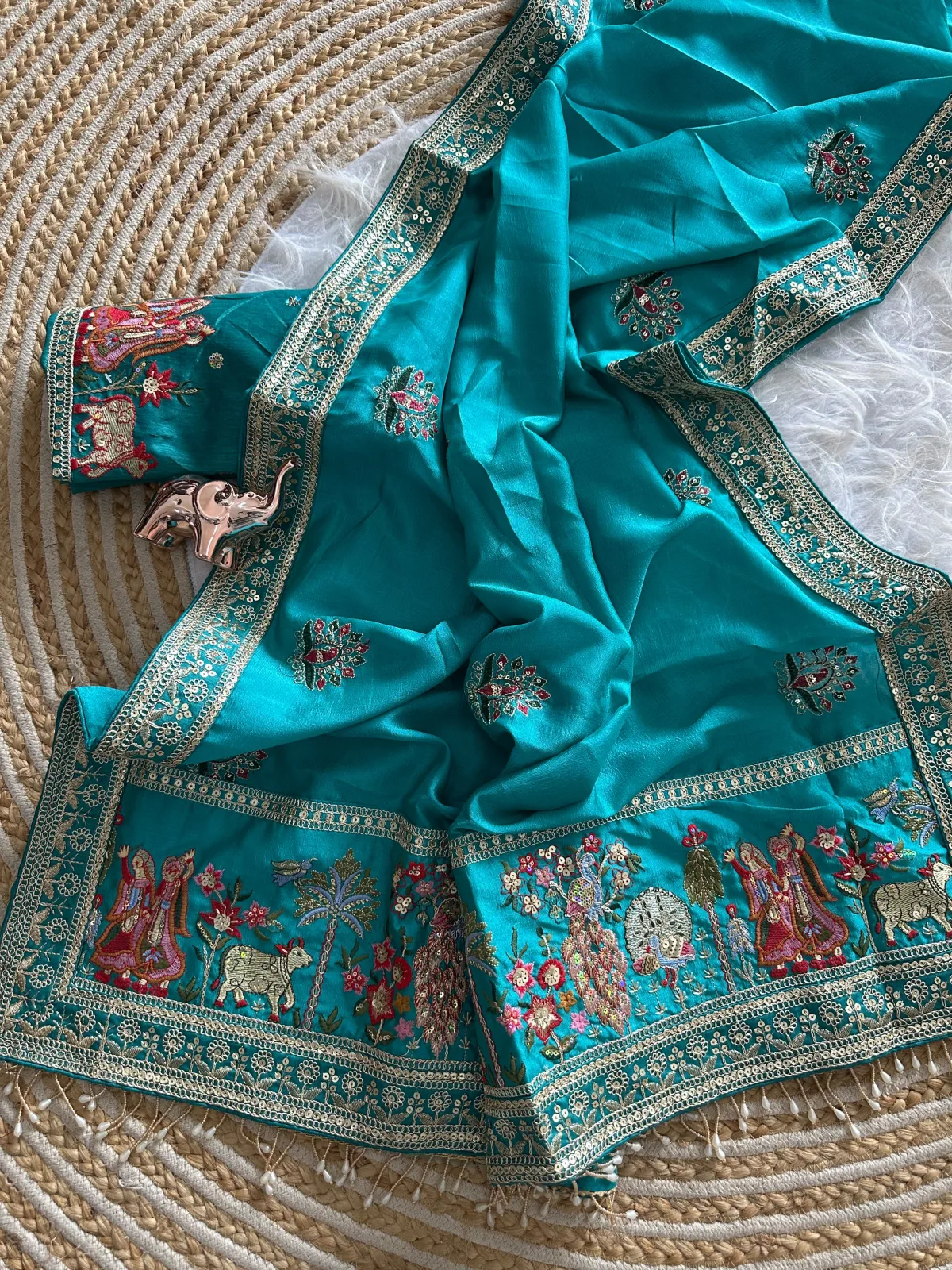 Elegant Vichitra Silk Saree - Blue view 2
