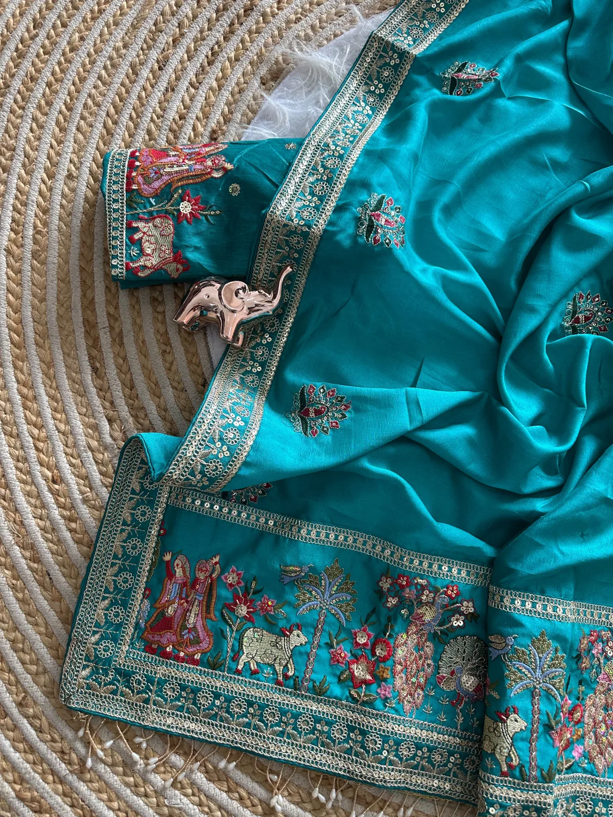 Elegant Vichitra Silk Saree - Blue view 3