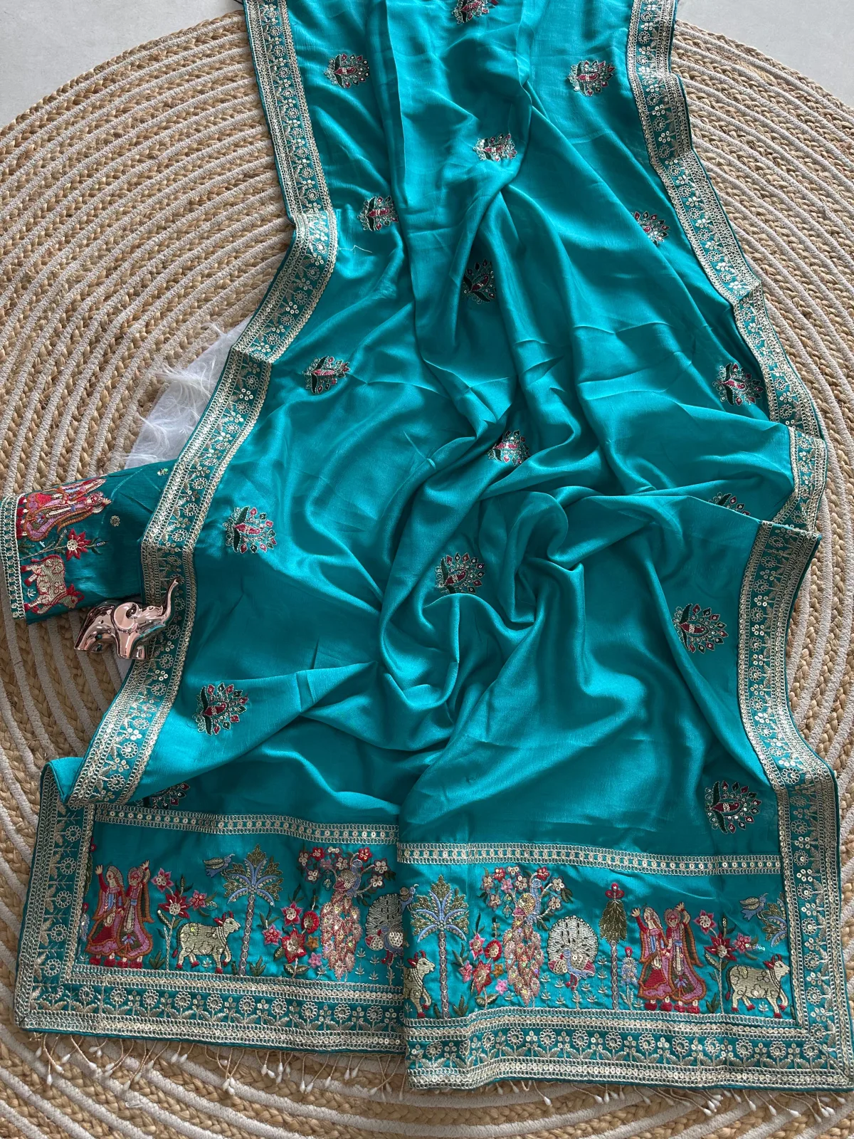 Elegant Vichitra Silk Saree - Blue view 4