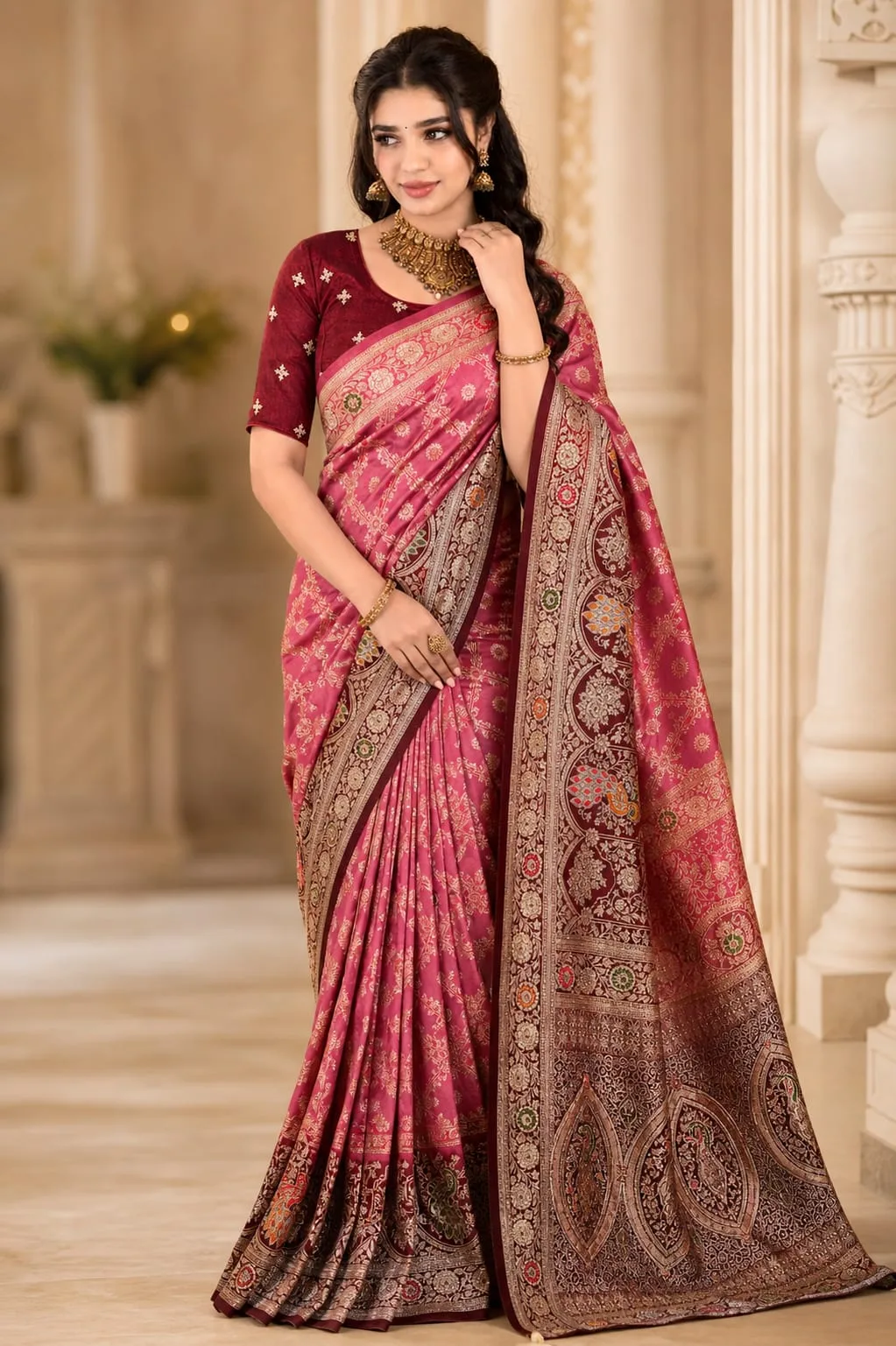 Desert Rose Embroidered Heritage Saree- Blue