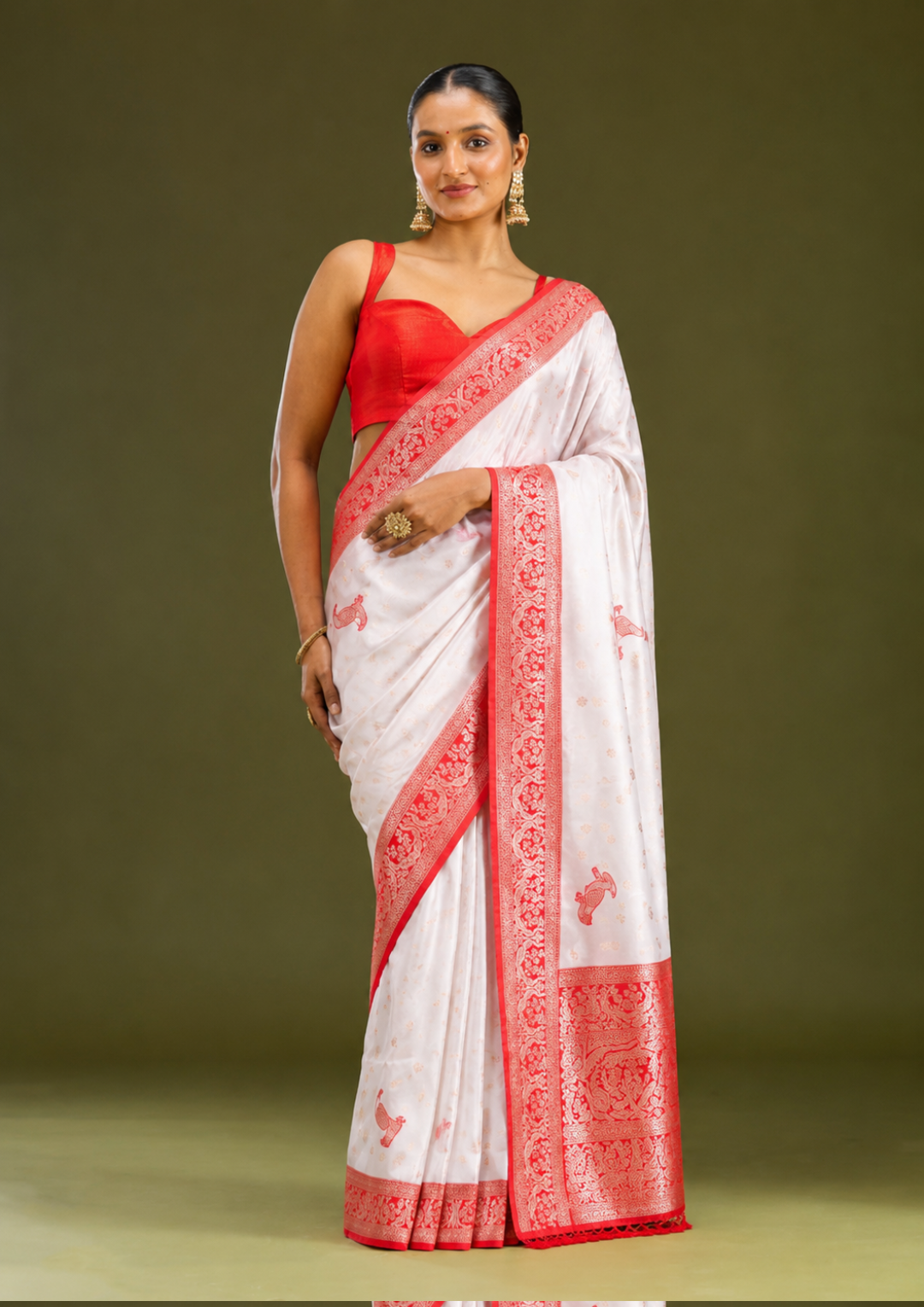 Eternal Grace Red & White Silk Saree