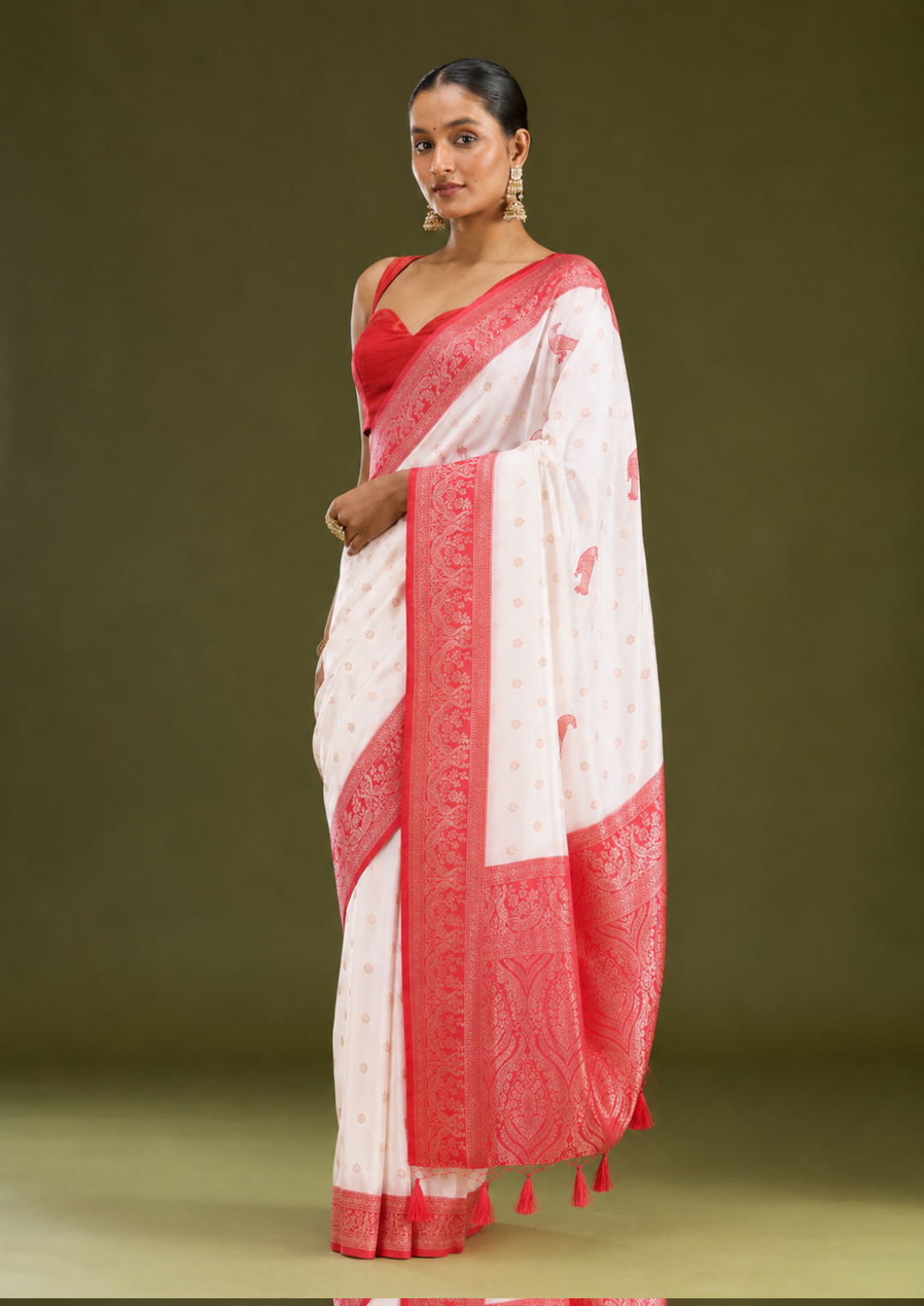 Eternal Grace Red & White Silk Saree view 2