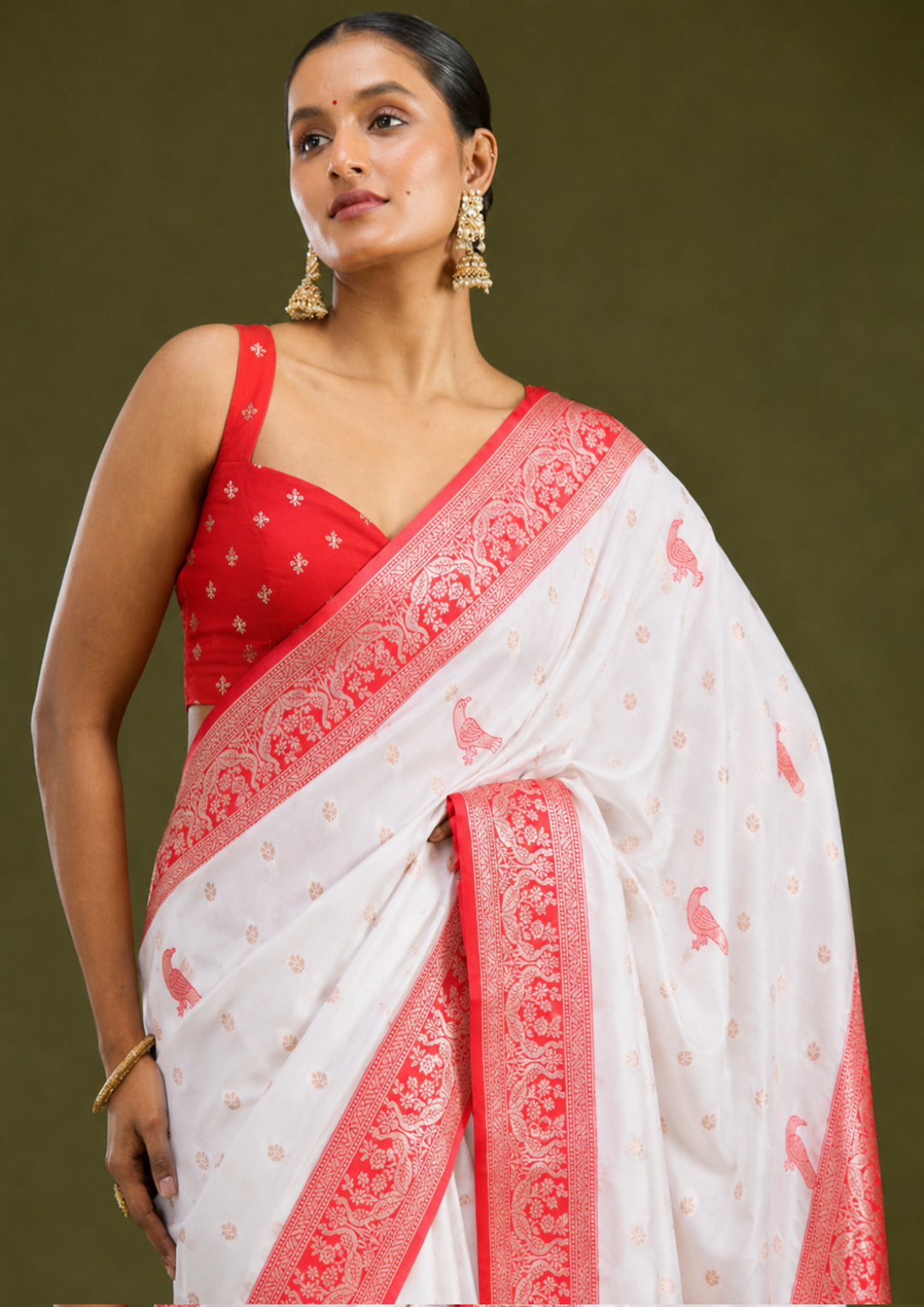 Eternal Grace Red & White Silk Saree view 3