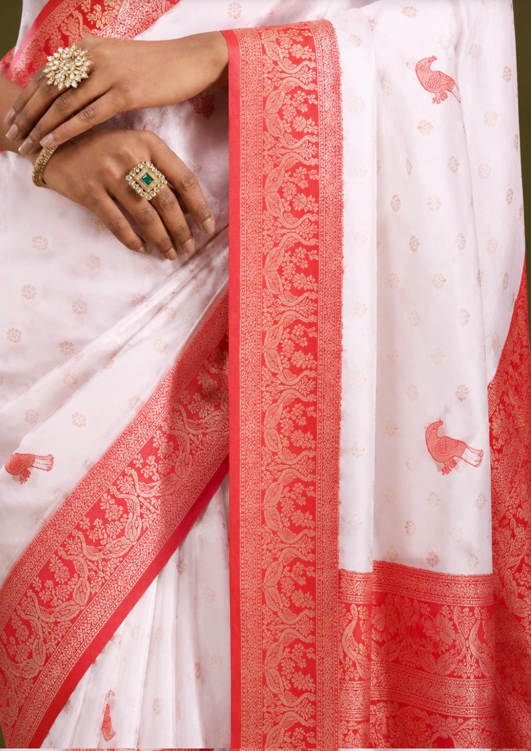 Eternal Grace Red & White Silk Saree view 4