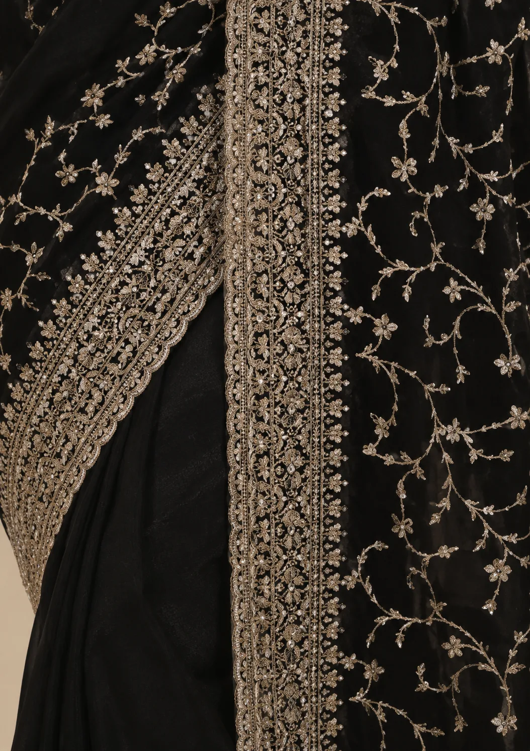 Elegant Black Embroidered Net Saree view 5