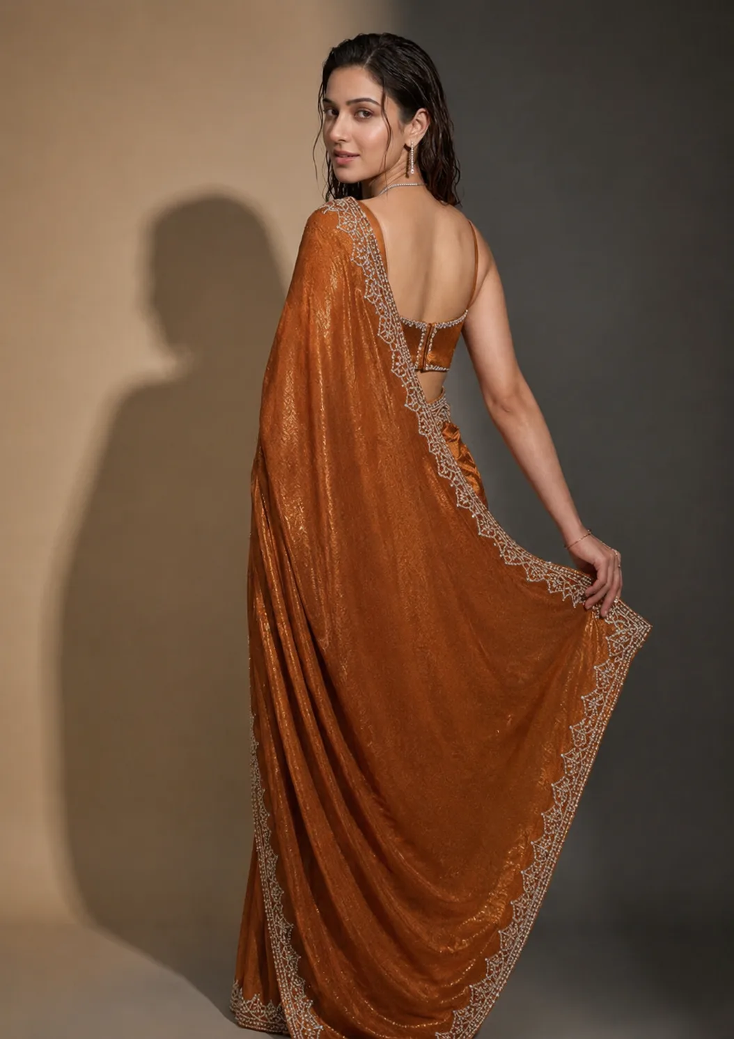 Dual Tone Deep Plum Wine Saree view 2