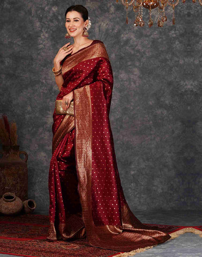 Maroon Silk Woven Banarasi Saree