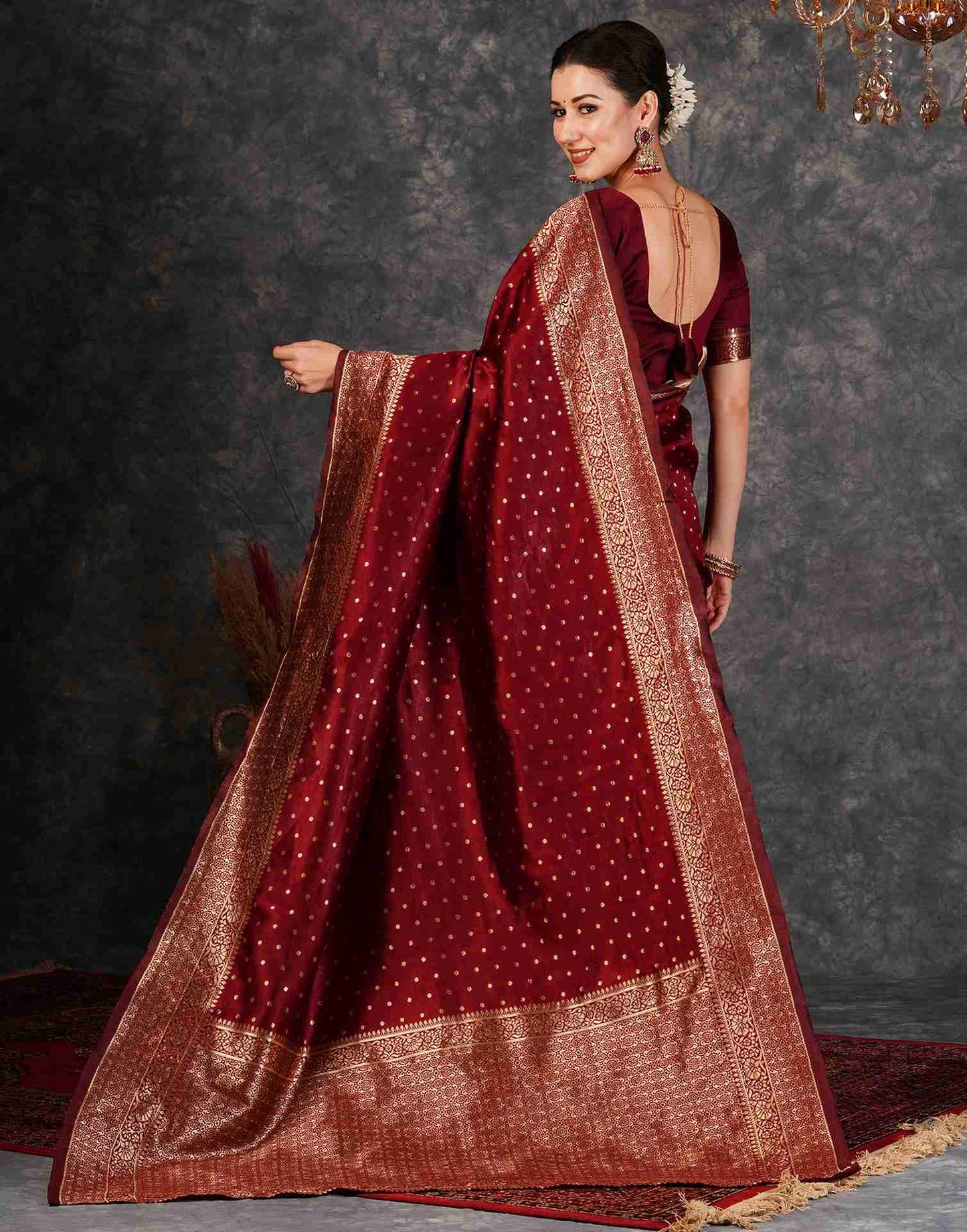 Maroon Silk Woven Banarasi Saree
