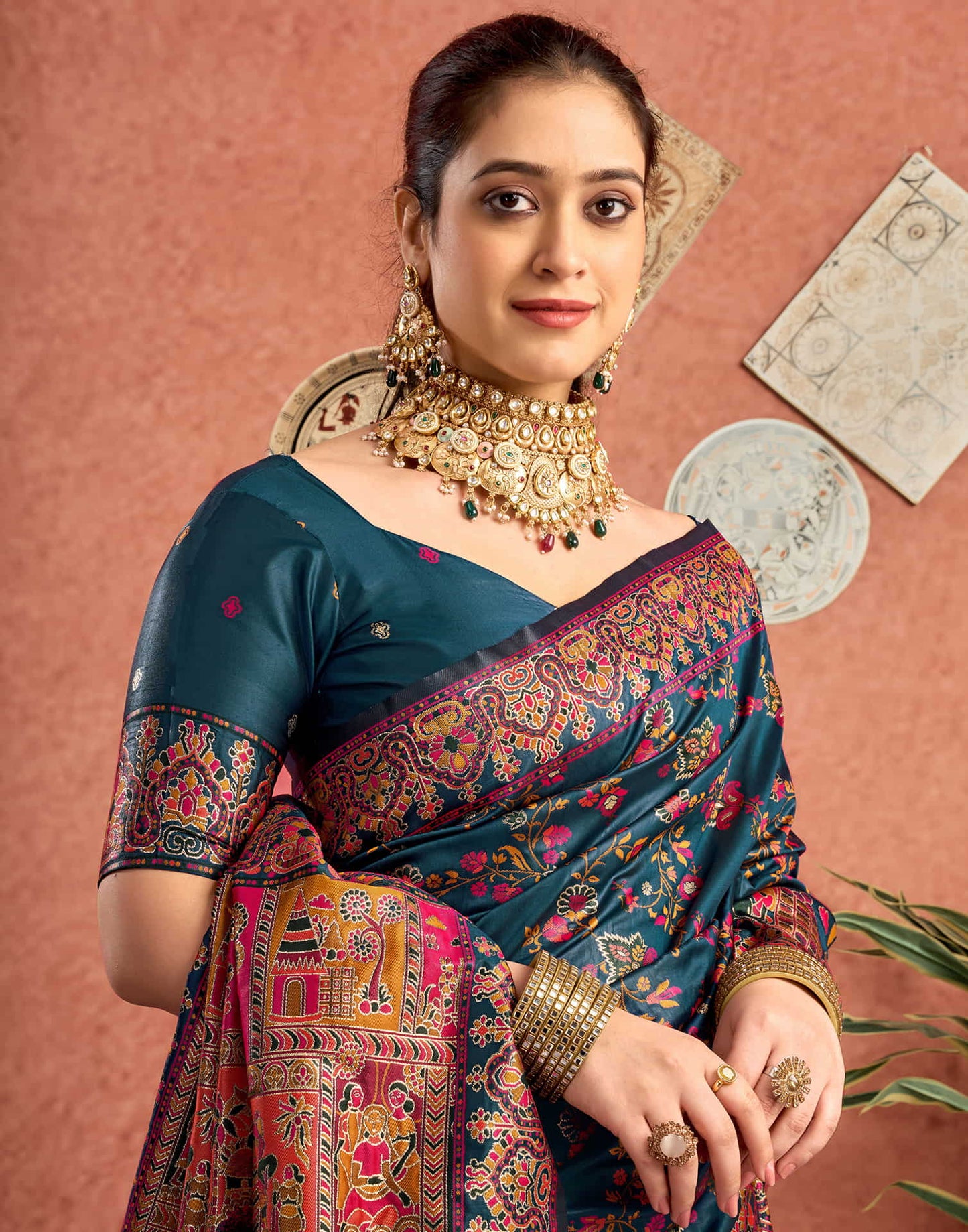 Rama Blue Silk Minakari Banarasi Saree