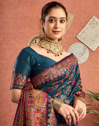 Rama Blue Silk Minakari Banarasi Saree