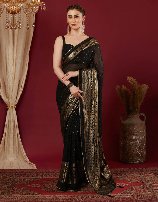 Black Georgette Foil Printed Saree