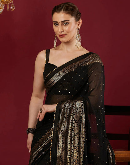 Black Georgette Foil Printed Saree