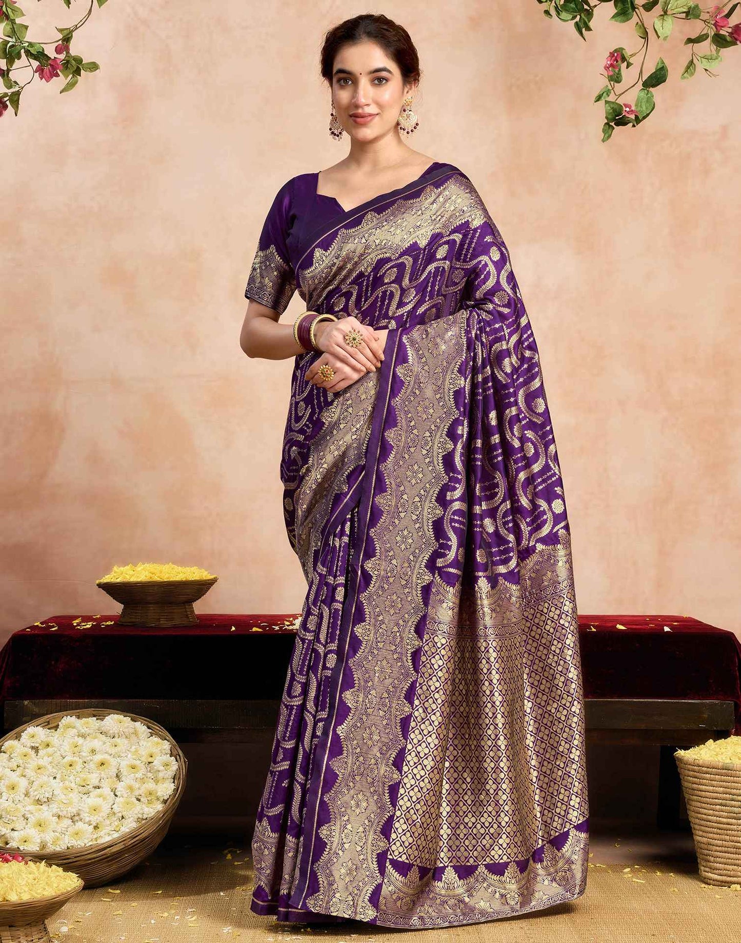 Dark Purple Silk Woven Saree