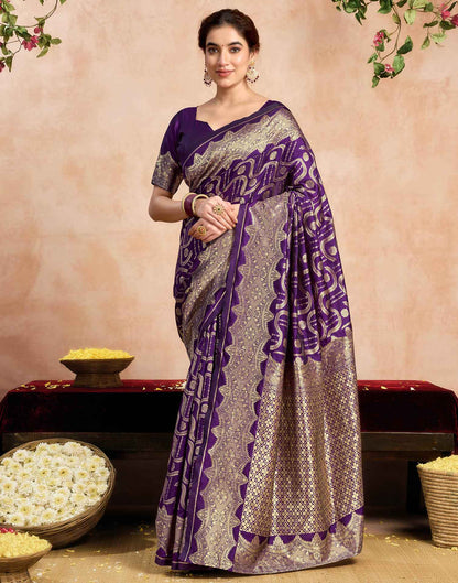 Dark Purple Silk Woven Saree