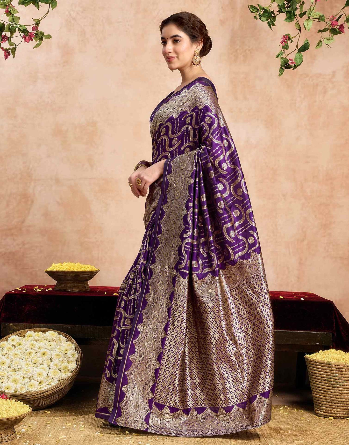 Dark Purple Silk Woven Saree