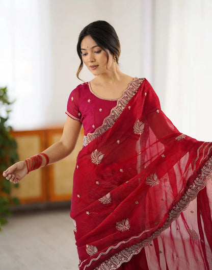 Maroon Silk Woven Banarasi Saree