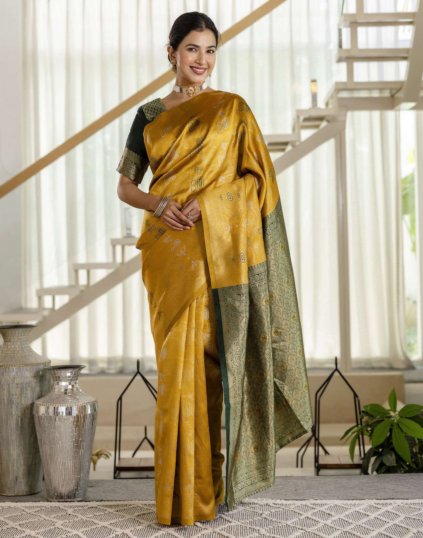 Mustard Yellow Silk Woven Saree