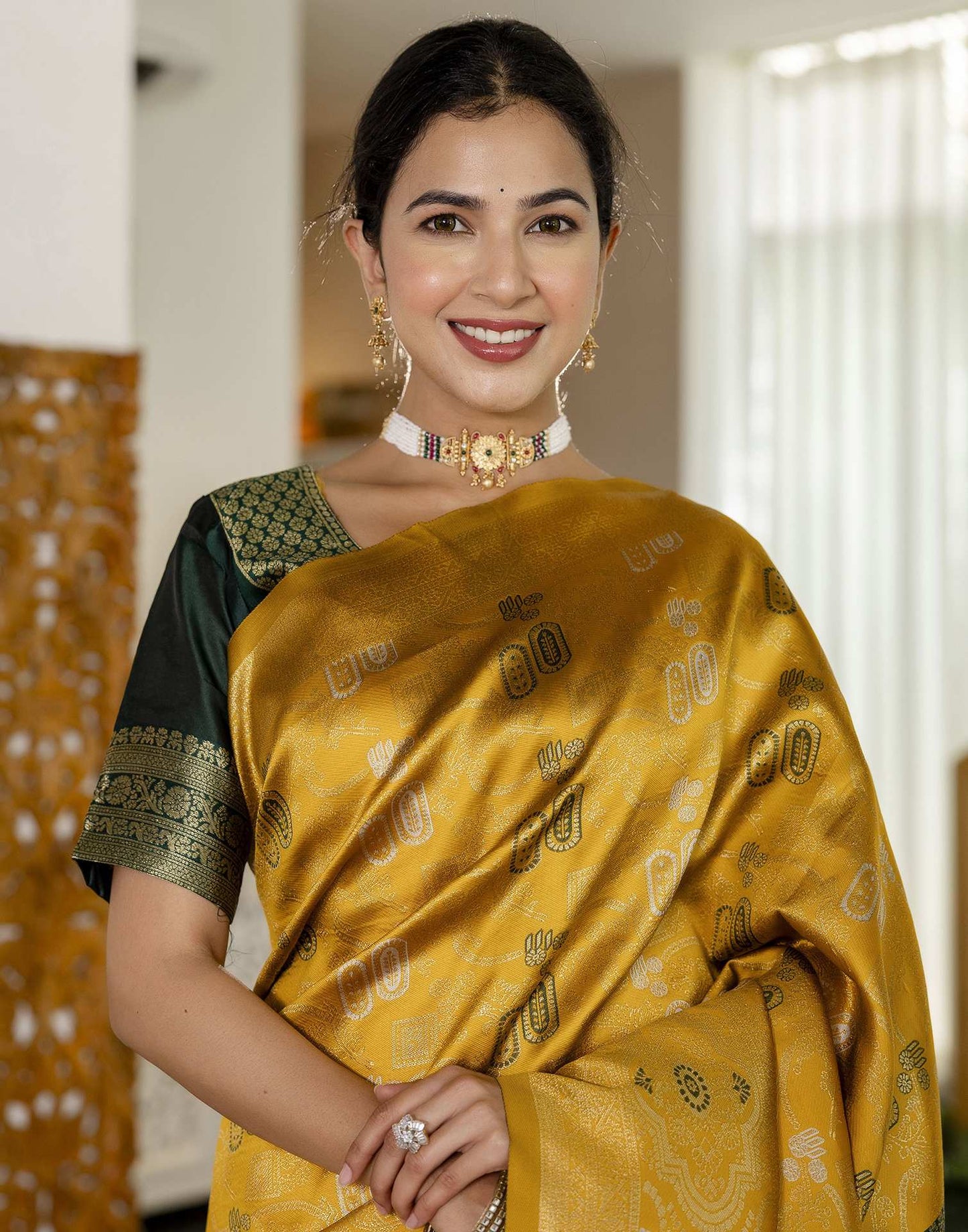 Mustard Yellow Silk Woven Saree