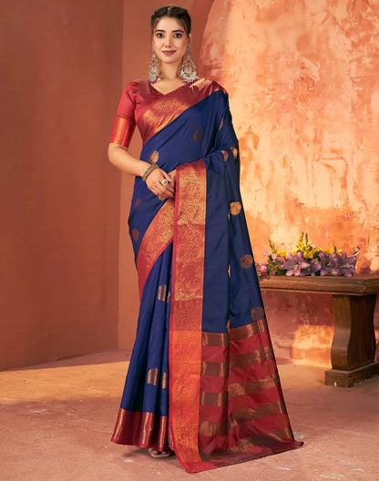 Navy Blue Silk Woven Saree