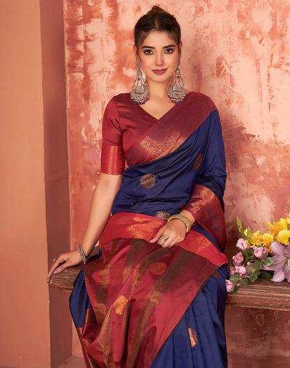 Navy Blue Silk Woven Saree