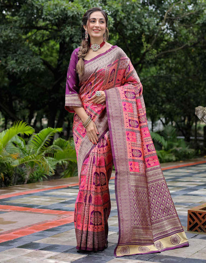 Coral Pink Silk Woven Saree