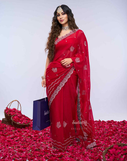 Maroon Silk Woven Banarasi Saree