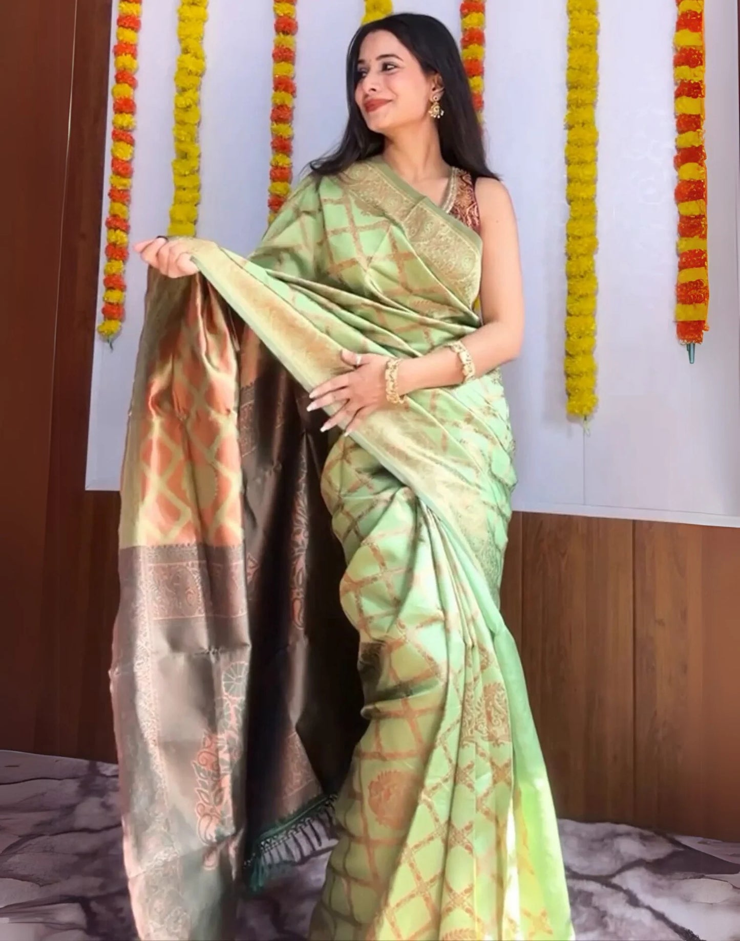 Green Banarasi Silk Woven Saree